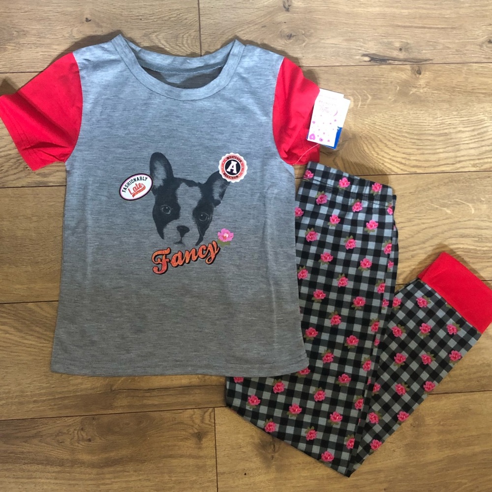 CANDIE'S Girls' Cozy Pj Set puppy plaid floral